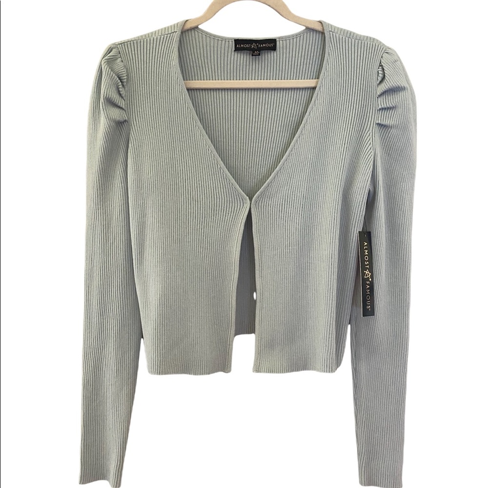 Almost famous soft blue greenish nwt cardigan with cute shoulders size M